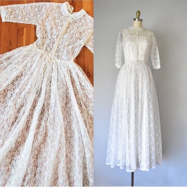 Marbella 1950s lace wedding dress, wedding gown, vintage wedding dress, white lace dress, 