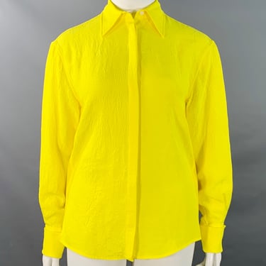 PROENZA SCHOULER Size L Neon Yellow Wrinkled Acetate Hidden Placket Long Sleeve Shirt