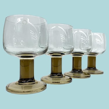 Vintage Luminarc Wine Glasses Retro 1970s Contemporary + Verrerie D'Arques + Scandia + Clear Tops + Smokey Stems + Set of 4 + Bar + France 