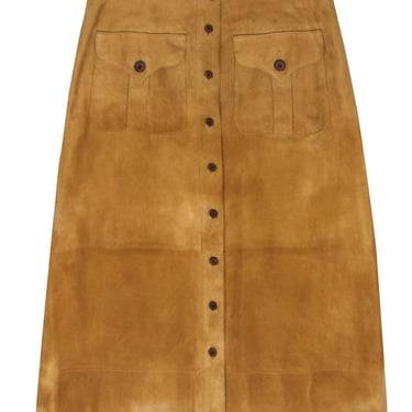 Ralph Lauren - Tan Leather Suede Button Down Skirt Sz 6