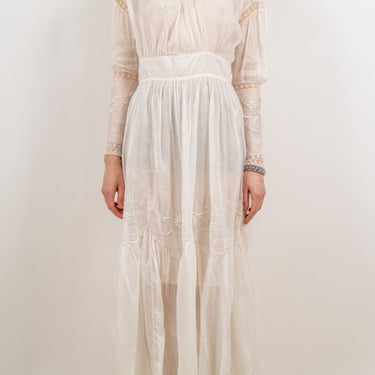 wedding dress lace and satin Duntery Lace Plunging V-neck Satin Wedding Gown, White