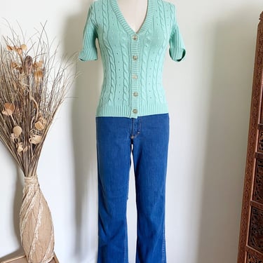 Vintage Mint Cardigan knit Top, XS 