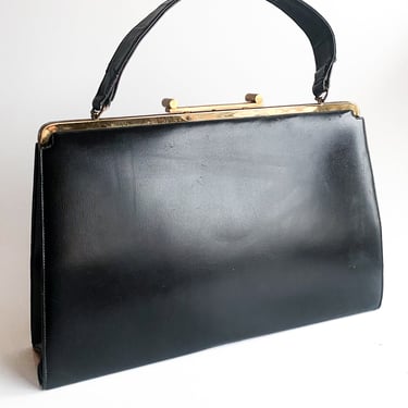 1960s Oversized Black Vinyl Frame Bag