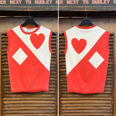 Vintage 1970’s Made in U.K. Mod Glam Hearts x Diamonds 2-Sided Cotton Tank Top Tee, 70’s Vintage Clothing 