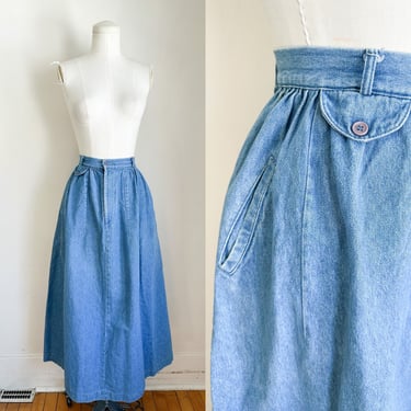 Vintage 1980s Denim Midi Skirt / 29" waist 