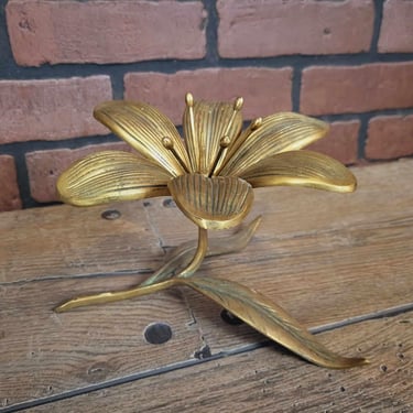 Vintage Brass Lotus Flower Ashtray with 6 Removable Petals By S Agudo 