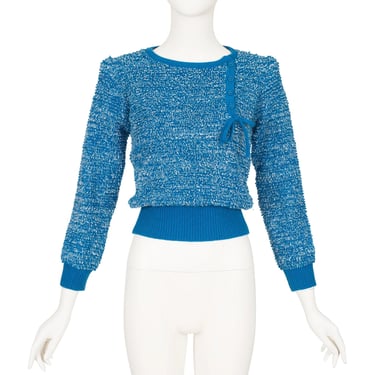 Sonia Rykiel 1970s Vintage Blue & White Wool Knit Pullover Sweater 