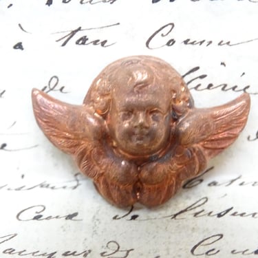 Antique Small 1 1/4 Inch French Angel Ex Voto, Vintage Religious Cherub Putti Icon Shrine, South of France Monastery 