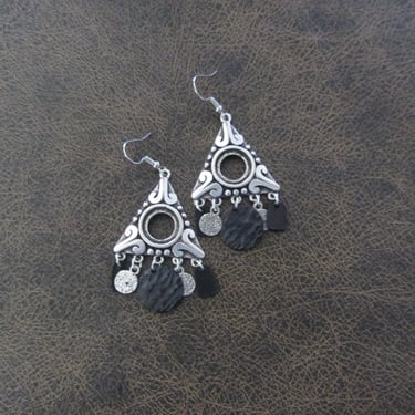 Black and silver ornate chandelier earrings 