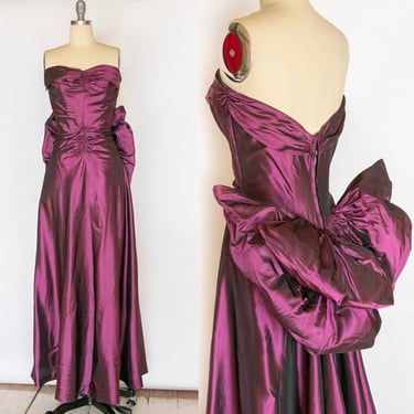 1940s Dress Taffeta Bow Gown Strapless S 