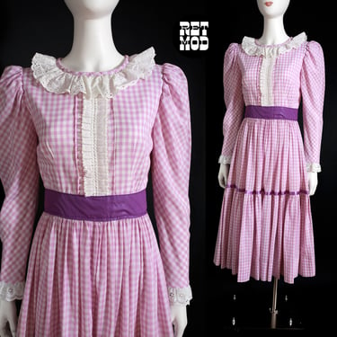 Sweet Vintage 60s 70s Purple Gingham Plaid Dolly Dress 