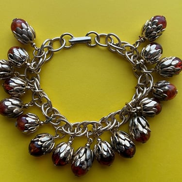 lucite acorn charm bracelet vintage link autumnal jewelry 