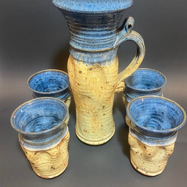 Set Mugs and jug- Catherine Cariaso Studio Handmade Signed Stoneware Pottery 