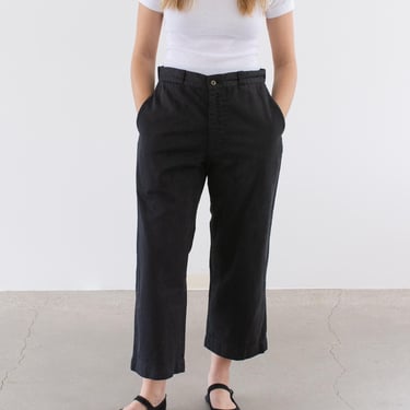 Vintage 31 Waist Black Crop Cotton Twill Chinos | 60s High Rise Zipper Fly Unisex Straight Leg Utility Pant Trouser | P272 