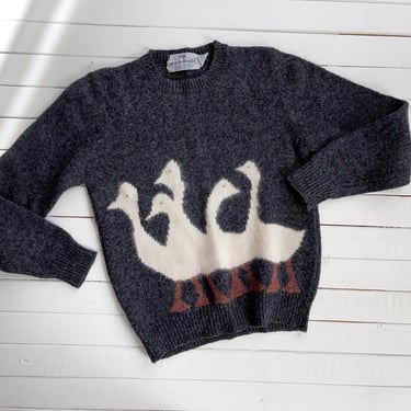cute cottagecore sweater | 80s 90s vintage Susan Bristol duck goose black wool angora streetwear aesthetic embroidered sweater 