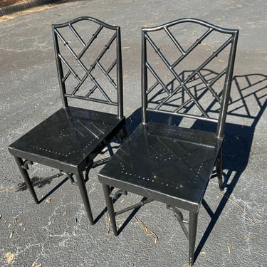 Pair of Grandinroad faux bamboo metal chairs 
