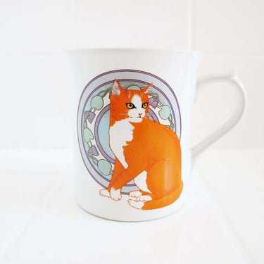 Vintage Orange Cat Mug - 1980s Ginger Kitty With Yellow Eyes Ceramic Drink Mug - Animal Lover Housewarming Gift 