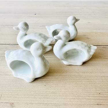 Vintage Set of 4 White Porcelain China Napkin Duck Shaped Rings 