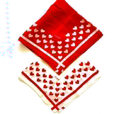 Vintage Echo Heart Silk Scarf Set White Red Scarves Hair Accessory 