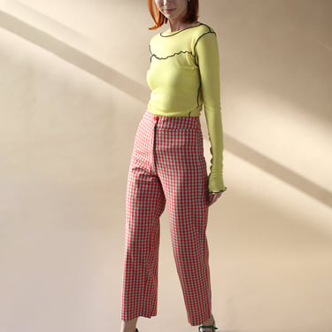 Gingham Fly-Front Pant