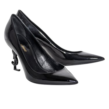 Yves Saint Laurent - Black Patent Leather Pointed Tow Logo Heel Pumps Sz 9.5