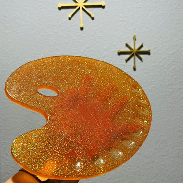 Paint Palette Orange Sparkle Resin Handmade 