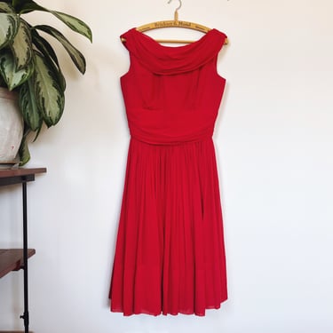 Vintage 1950s Handsewn Red Twirl Dress 