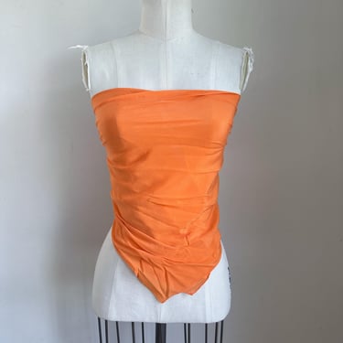 Vintage 1970s Pumpkin Orange Silk Chiffon Large Scarf 