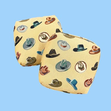 Vintage Throw Pillow Set Retro 1990s Cowboy Hats + Western + Rodeo + Howdy + Set of 2 + Square Shape + Decorative Pillows + Home Decor 