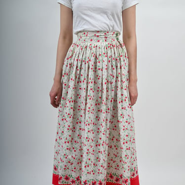 1930s Cotton Red and White Floral Maxi Skirt