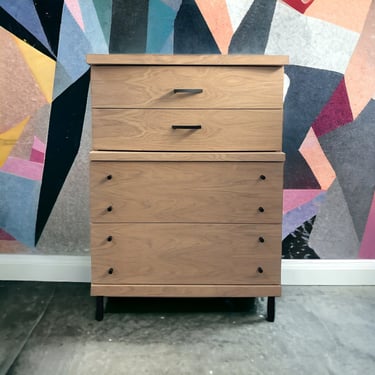 SOLD mid-century modern tall chest of drawers with new replaced white oak veneer matte 