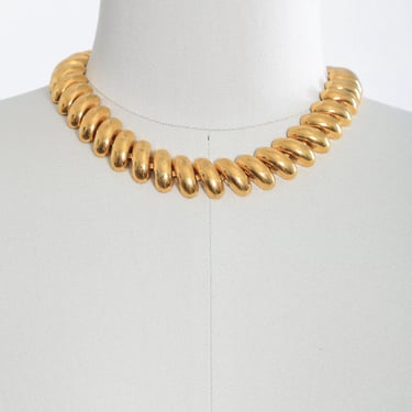 Vintage 80s signed Napier gold tone Chain Necklace chocker 