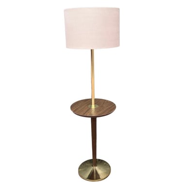 American Mid-Century atomic Age Walnut & Brass Laminate Floor Table Lamp