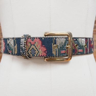 wide tapestry belt | 80s 90s vintage green blue southwestern belt 