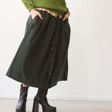 1980s Ralph Lauren Green Fine Wale Corduroy Skirt 