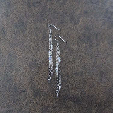 Long silver and crystal dangle earrings 