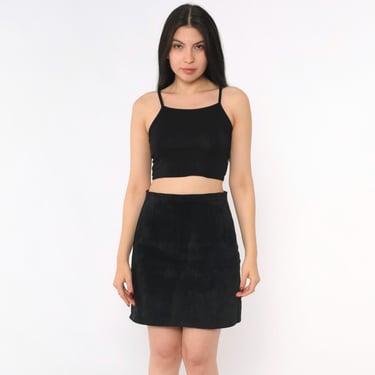 Vintage Suede Mini Skirt 90s Black Leather Skirt Pencil Wiggle Party Retro Simple Plain High Waisted 1990s Small S 