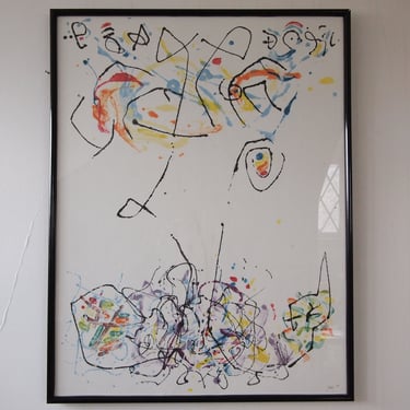 Original 1994 PAUL HARRYN Abstract PAINTING 41x31" Mixed Media Paper Framed Large Expressionist Art Mid-Century Modern Colorful White eames 