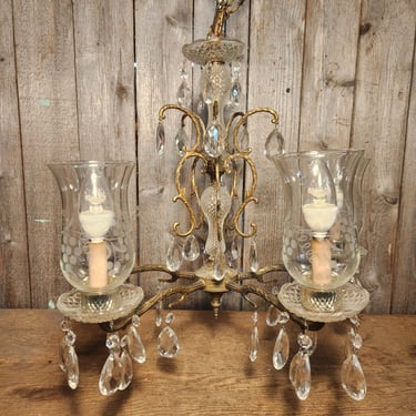 Vintage 5 Arm Brass Crystal Chandelier 21 x 18.5