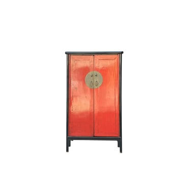 Distressed Black Rim Chinese Red MoonFace Doors Storage Cabinet ws4083E 