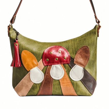 The Belen Moss Mushroom Hobo | Handmade leather bag | Small crossbody bag Festival Style and Fashion 