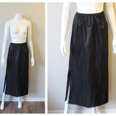 Vintage 50's 60's Vassarette Lingerie Black Lace Half Dress Under Slip Maxi Skirt tricot nylon//  xs s 