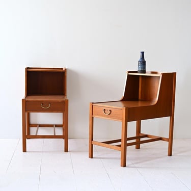 Pair of 1960s Scandinavian Mahogany Nightstands with Double Shelf and Magazine Rack, Mid-Century Modern Bedside Tables 