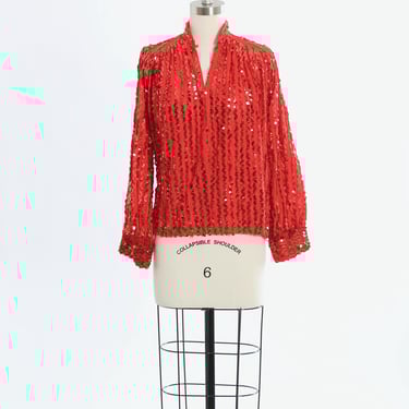 70s Red Sequin Ann Green blouse made in England 