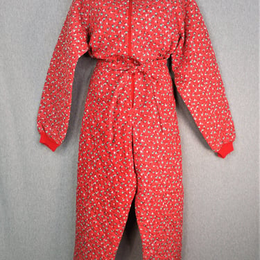 The Snuggler - Onsie - Quilted Jumpsuit - Red Calico - by G Caseratti - Estimated size L 