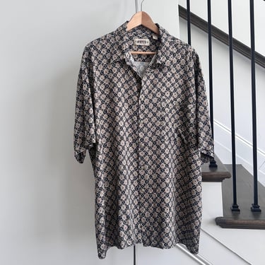 90s Campia Moda Button UP | Fresh Prince Button Up | Geometric Print Button UP | Grey Black Taupe Print Shirt | Rayon XL 