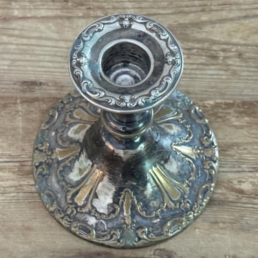 Gorham Candlestick Holder for Taper Candle, Silver Plated Metal Candle Holder with Lots of Patina 