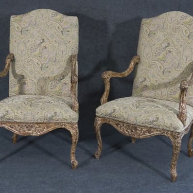 Gorgeous Chippy Paint Cottage Chic French Louis XV Style Fauteuils Armchairs