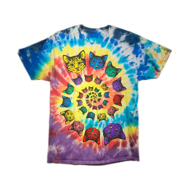 Vintage Cat T-Shirt Trippy Tie Dye Animal Acid