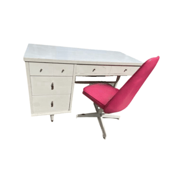 Mid Century 3 Leg White Desk and Pink Desk Chair (Sold Separately)